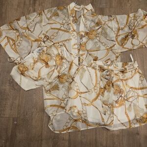 4 Piece Kimono Shorts Top And Shoes Size 1x Plus Nwt Gold Chain Vacation Plus